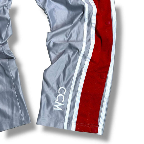 CCM Vintage Hockey Warm-Up Pants Snap Button Tearaway Gray Red L Y2K Streetwear - Picture 5 of 9